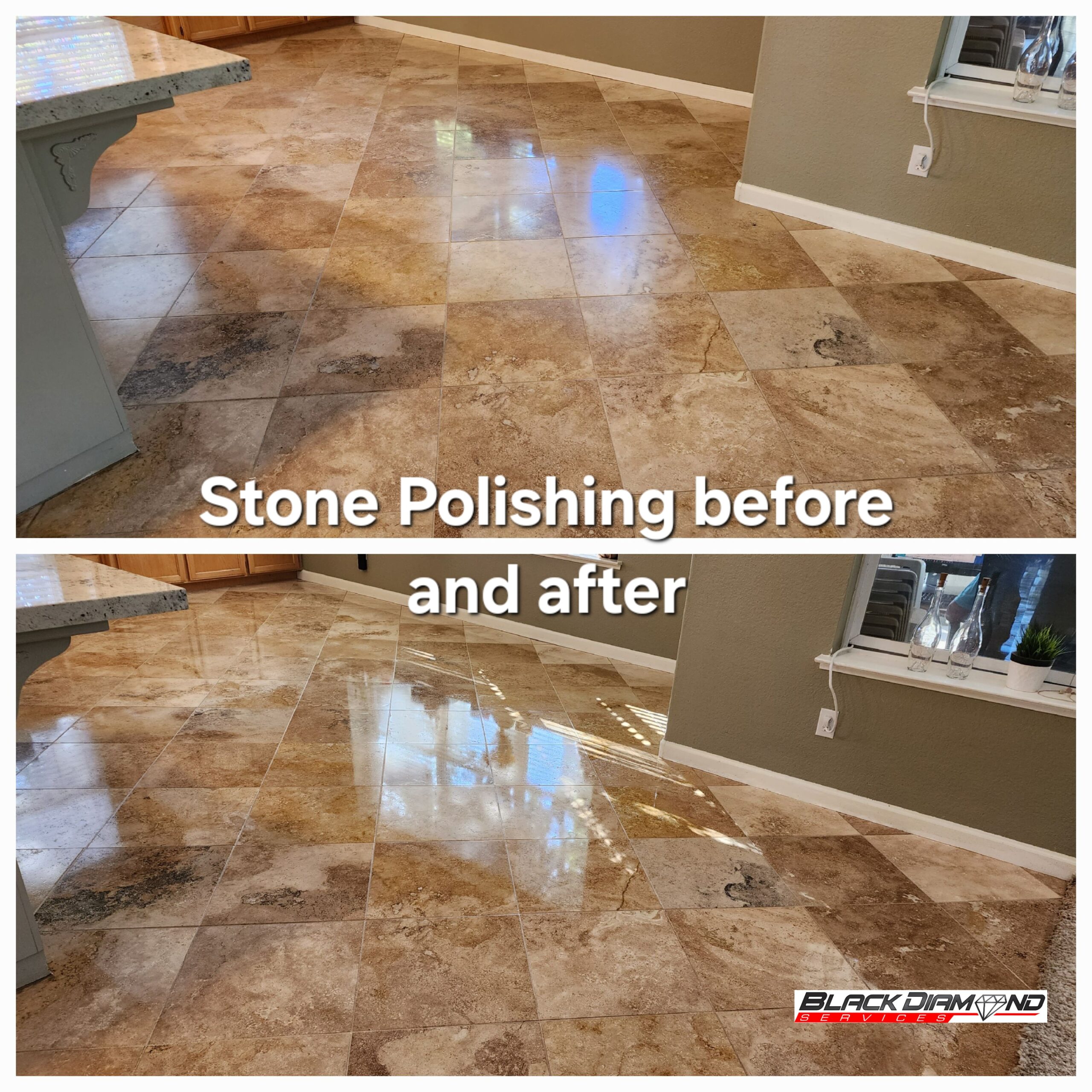 Before and After of Stone cleaning and polishing